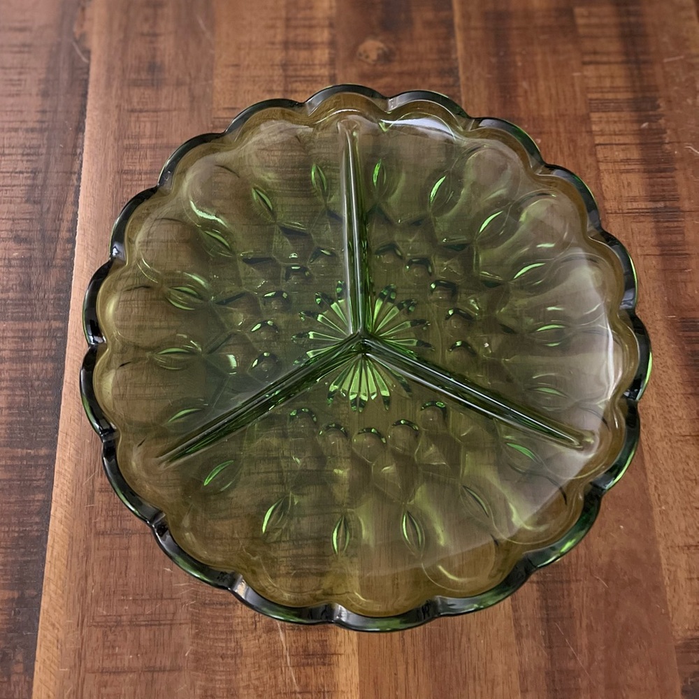 Vintage Green Glass divided dish plate